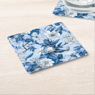 Blue and White Chinoserie Series Design 3 Square Paper Coaster
