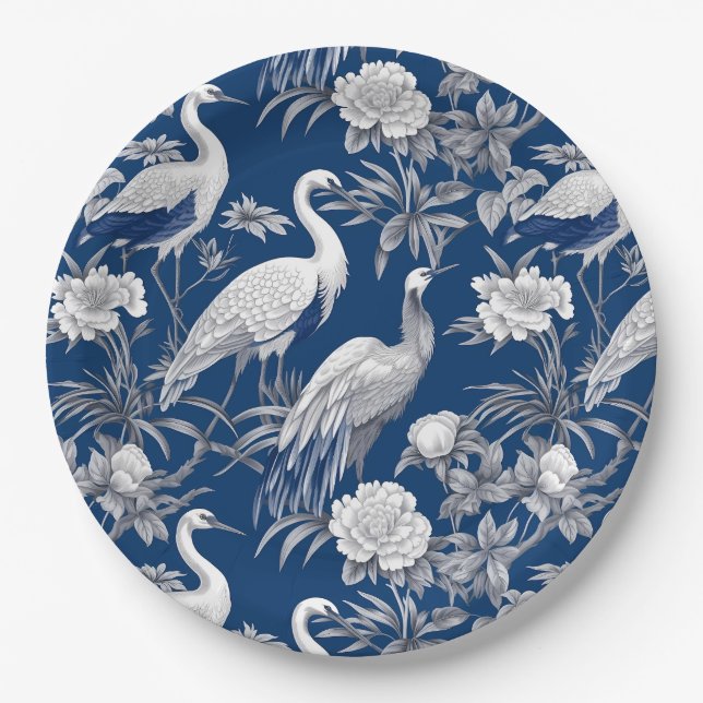 Blue and White Chinoserie Series Design 7 Paper Plate (Front)