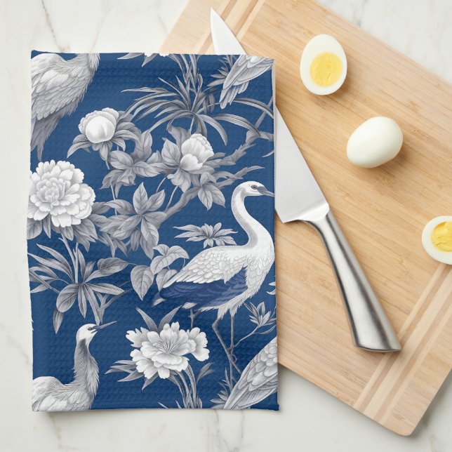 Blue and White Chinoserie Series Design 7 Tea Towel (Quarter Fold)