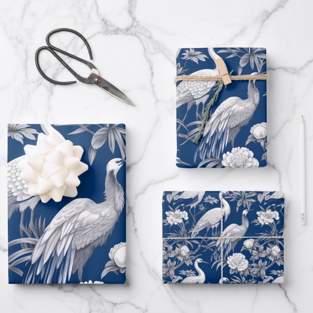 Blue and White Chinoserie Series Design 7 Wrapping Paper Sheet (Front)