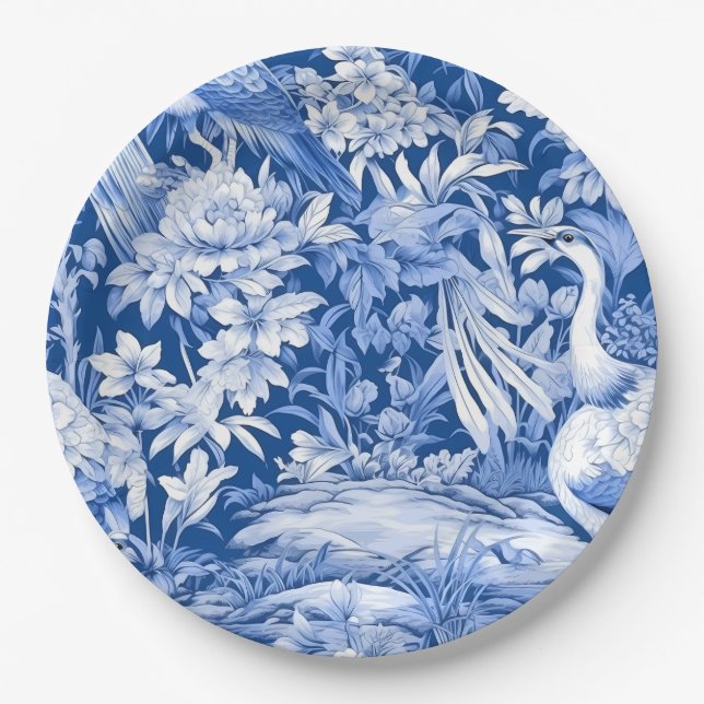Blue and White Chinoserie Series Design 8 Paper Plate (Front)