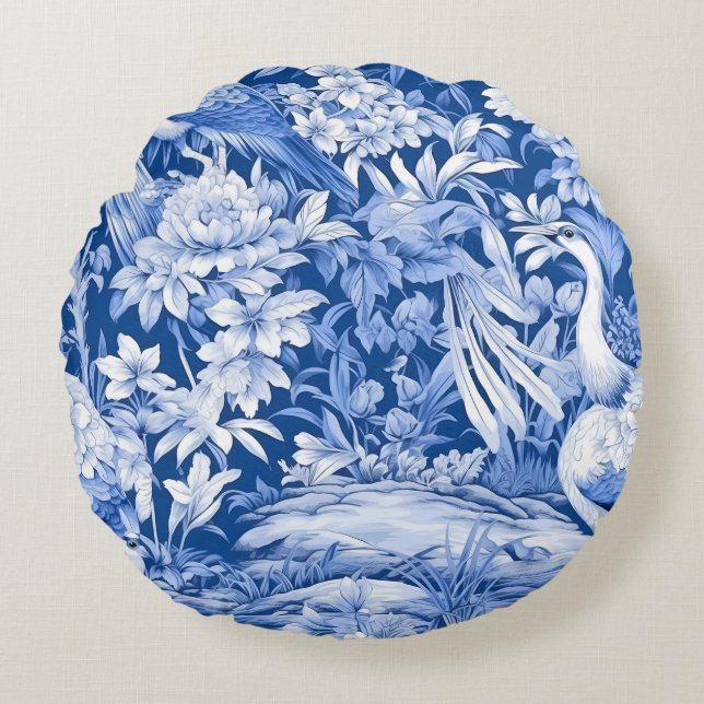 Blue and White Chinoserie Series Design 8 Round Cushion (Front)