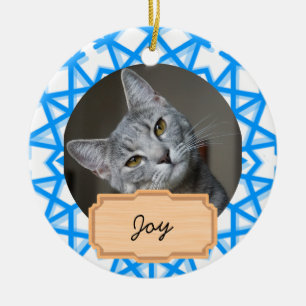 Blue and White christmas holiday Custom cat Ceramic Ornament