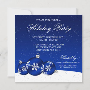 Blue and White Christmas Ornaments Holiday Party Invitation