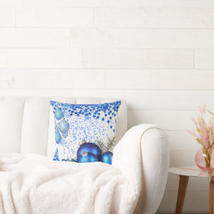 blue and white christmas pillow