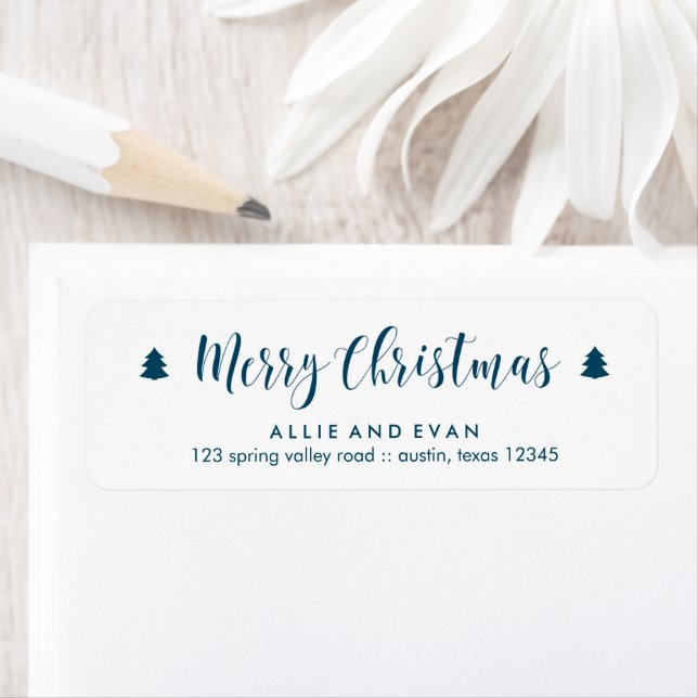 Blue and White Christmas Pines Return Address Label (Insitu)