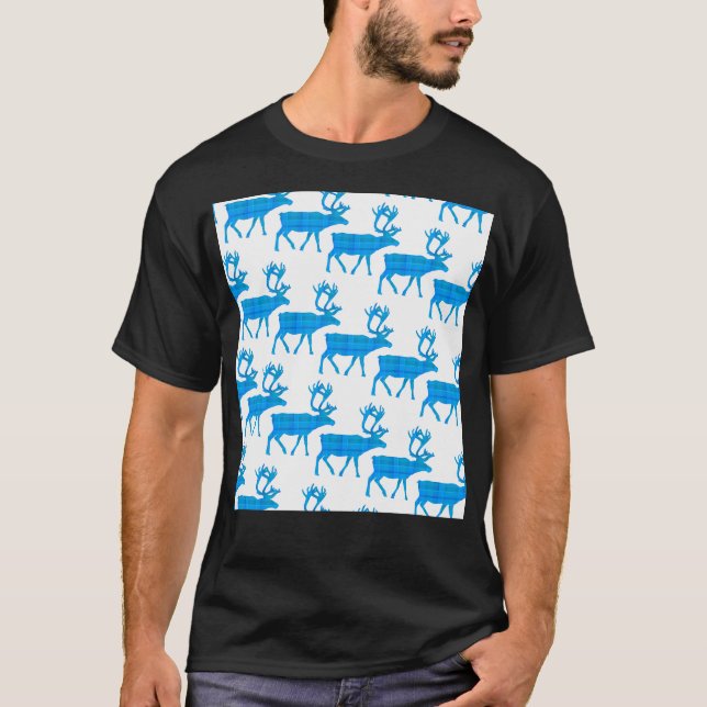 Blue And White Christmas Reindeers T-Shirt (Front)