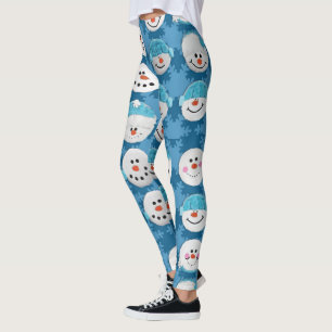 Blue and White Christmas Snow Cute Winter Leggings
