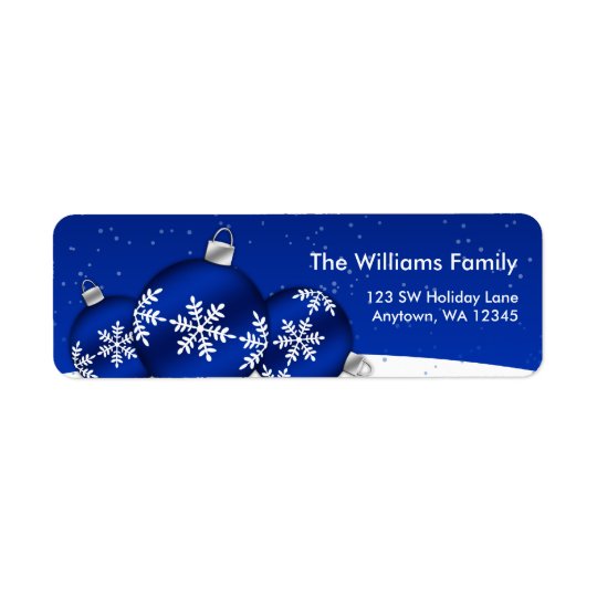 Blue and White Christmas Snowflake Ornaments Return Address Label