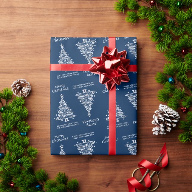 Blue and White Christmas Tree Holiday Wrapping Paper (Holiday Gift)