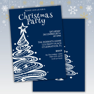 Blue and White Christmas Tree Party Invitation