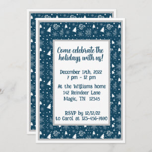 Blue and White Christmas Trees, Snowflakes Party  Invitation