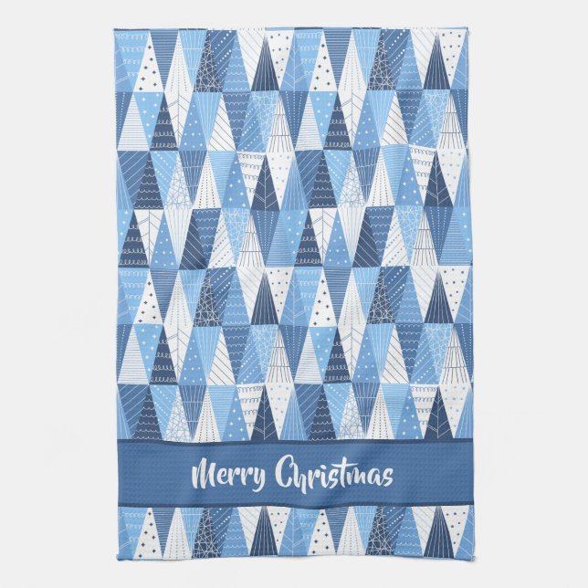 Blue and White Christmas Trees Tea Towel (Vertical)