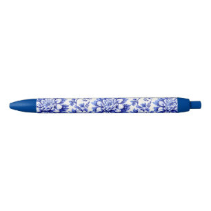 Blue and White Chrysanthemum French Country Decor Blue Ink Pen
