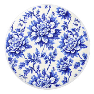 Blue and White Chrysanthemum French Country Decor Ceramic Knob