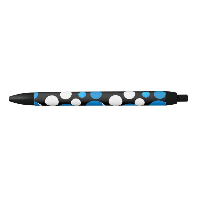 Blue and White Circles Pattern Black Ink Pen (Front)