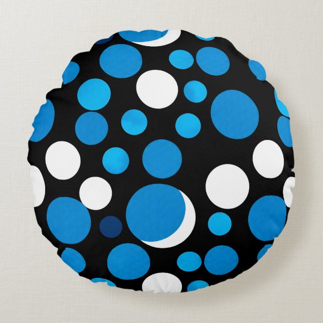 Blue and White Circles Pattern Round Cushion (Front)