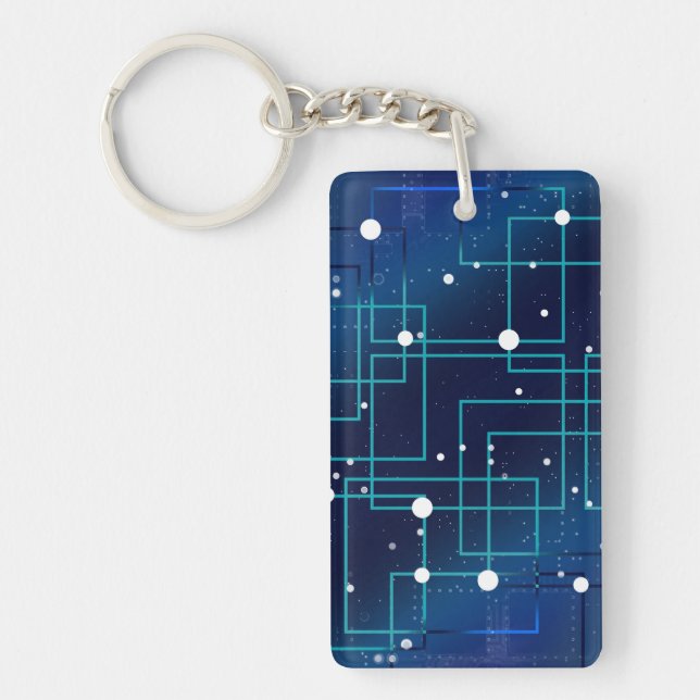 Blue and White Circuit Board Key Ring (Front)