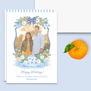 Blue And White Citrus Our First Christmas Picture Holiday Card