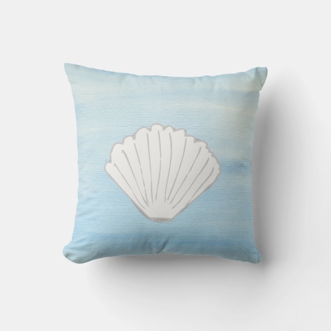 Blue and White Clam Beach Pillow (Front)