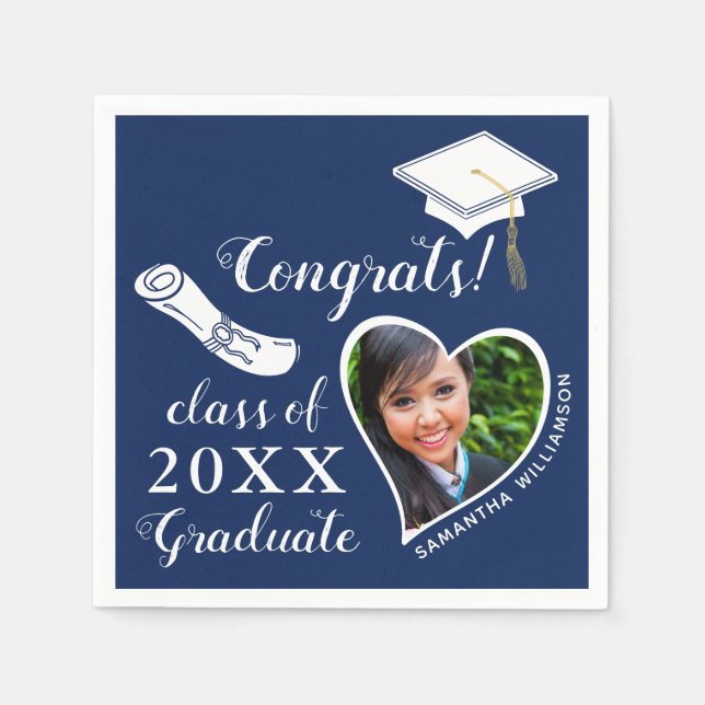 Blue and White Class of 2025 Graduate Graduation Napkin (Front)
