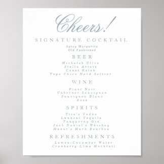 Blue and White Classic Bar Menu Poster