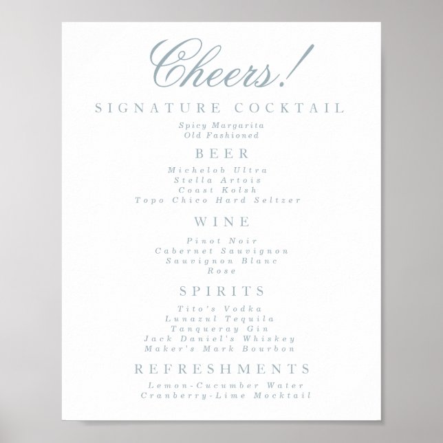 Blue and White Classic Bar Menu  Poster (Front)