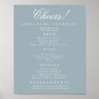 Blue and White Classic Bar Menu Poster