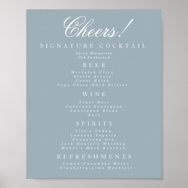 Blue and White Classic Bar Menu  Poster (Front)