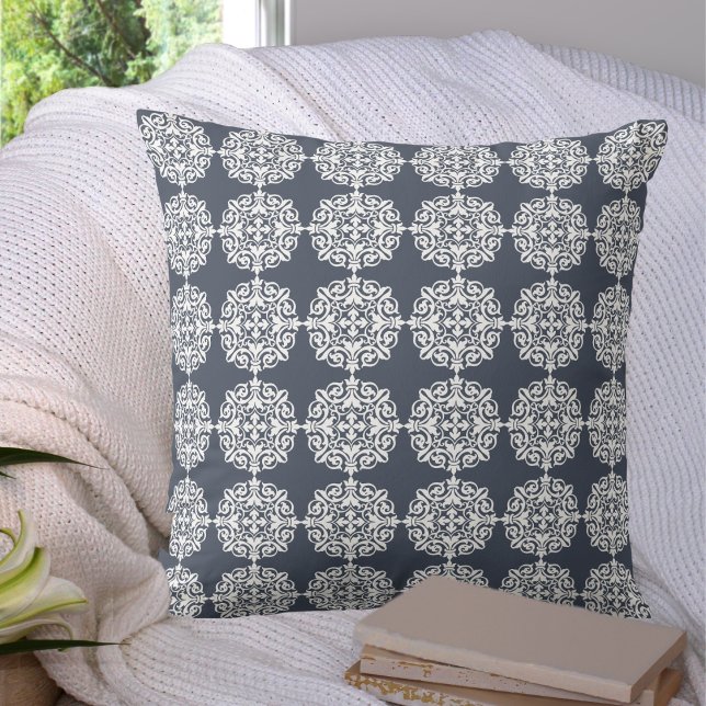 Blue and White Classic Damask Print Cushion (Creator Uploaded)