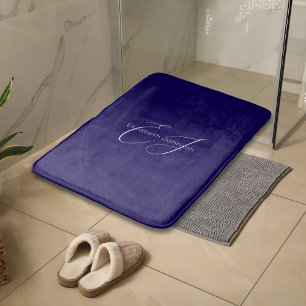 blue and white classic minimalist name customised bath mat