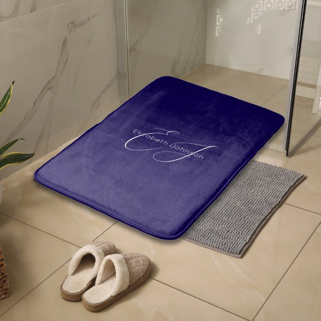 blue and white classic minimalist name customised bath mat (Creator Uploaded)