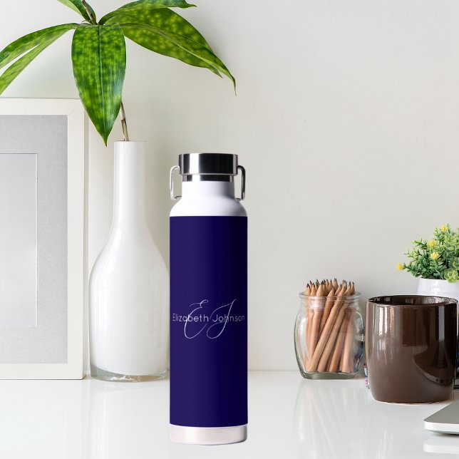 blue and white classic minimalist name customised water bottle (Creator Uploaded)