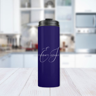 blue and white classic name customised thermal tumbler
