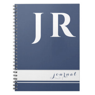 BLUE AND WHITE CLASSIC TEMPLATE INITIALS STRIPES NOTEBOOK