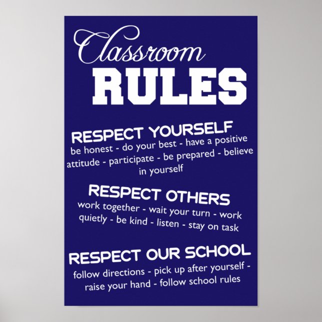 Blue and White Classroom Rules Poster (Front)