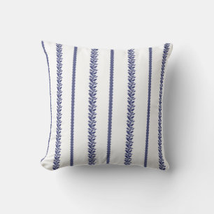 Blue and White Coastal Botanical Stripes Cushion