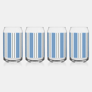 Blue and White Coastal Stripes Can Glass