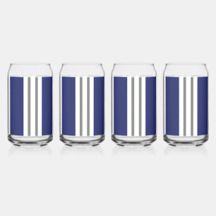 Blue and White Coastal Stripes Can Glass