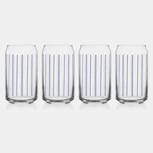 Blue and White Coastal Stripes Can Glass