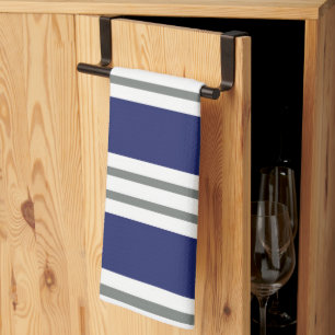 Blue and White Coastal Stripes Tea Towel