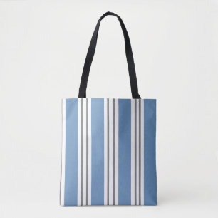 Blue and White Coastal Stripes Tote Bag
