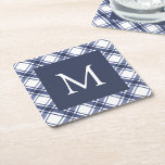 Blue and White Coaster<br><div class="desc">Blue and White Coaster. Transform your holiday season with our exquisite Monogrammed Paper Coaster, featuring a stunning watercolor navy blue and white buffalo plaid pattern. Personalise your holiday entertaining with these elegant coasters, adding a touch of timeless charm and festive elegance. Dive into a world of festive sophistication and elevate...</div>