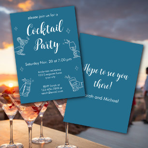 Blue And White Cocktail Party Minimalist Invitati Invitation