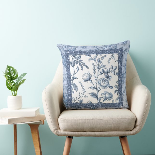 Blue and white colour with delicate floral pattern cushion (Chair)