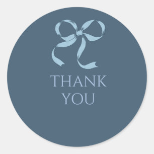 Blue and White Coquette Bow Thank You Classic Round Sticker