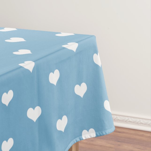 Blue and White Country Kitchen Traditional Hearts Tablecloth (In Situ)