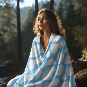 Blue and white Cow Print Aesthetic Fleece Blanket