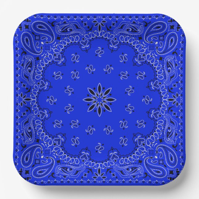 Blue and White Cowboy Bandanna Paper Plate (Front)