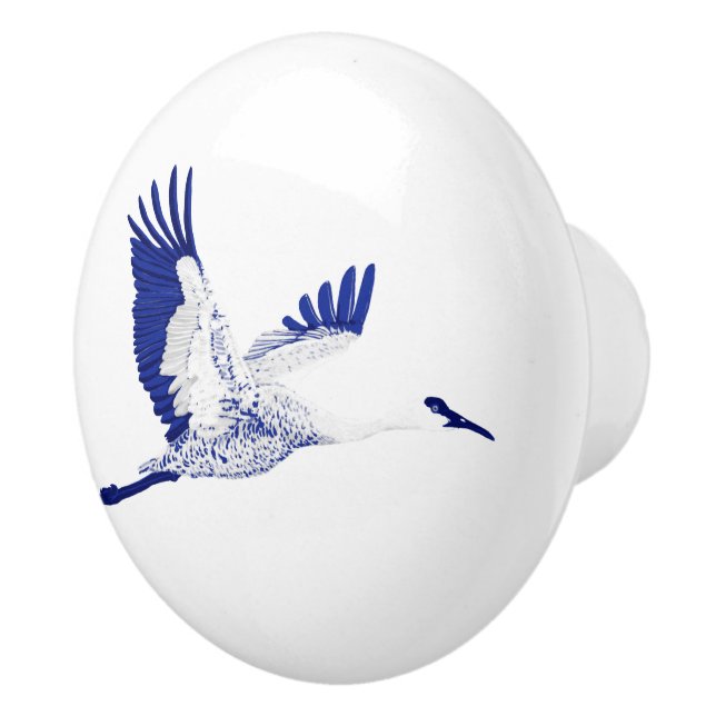 Blue and white cranes ceramic knob (Right)